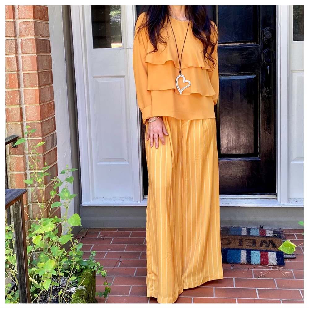 Chic Mustard striped wide leg palazzo pants - Picture 10 of 10